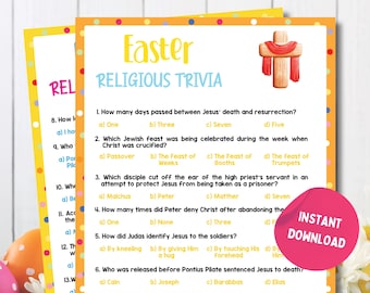 Preguntas de trivia bíblica de Pascua / Juego religioso familiar de Pascua, Juego de trivia bíblica de Pascua, Juegos bíblicos del Día de la Resurrección, Trivia bíblica de Pascua