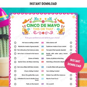 Cinco de Mayo This or That Game, Would You Rather | Cinco de Mayo Party Games for Family, Kids & Adults, Mexican Party Fiesta Birthday Games
