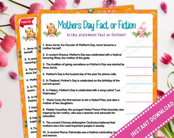 Mother's Day Fact or Fiction Game | Printable Fun Mother's Day Game for Family Party, Kids & Adults, Mother's Day Activity Quiz Trivia Games