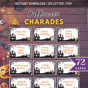 HALLOWEEN Charades Pictionary, Halloween Printable Game Charade Cards, Halloween Family Game, Halloween Printable Games for Kids & Adults
