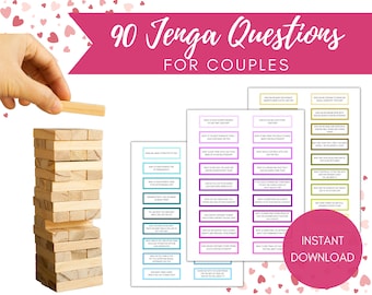 Jenga Questions & Conversation Starter Cards for Couples | Jenga Game | Jenga Ice Breaker | Therapy Questions | Couples Games Printable