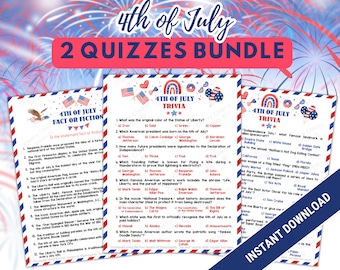 4th of July Patriotic Trivia Quiz Game Bundle, Printable Independence Day Party Games for Family, Kids & Adults, American Trivia Quiz Games