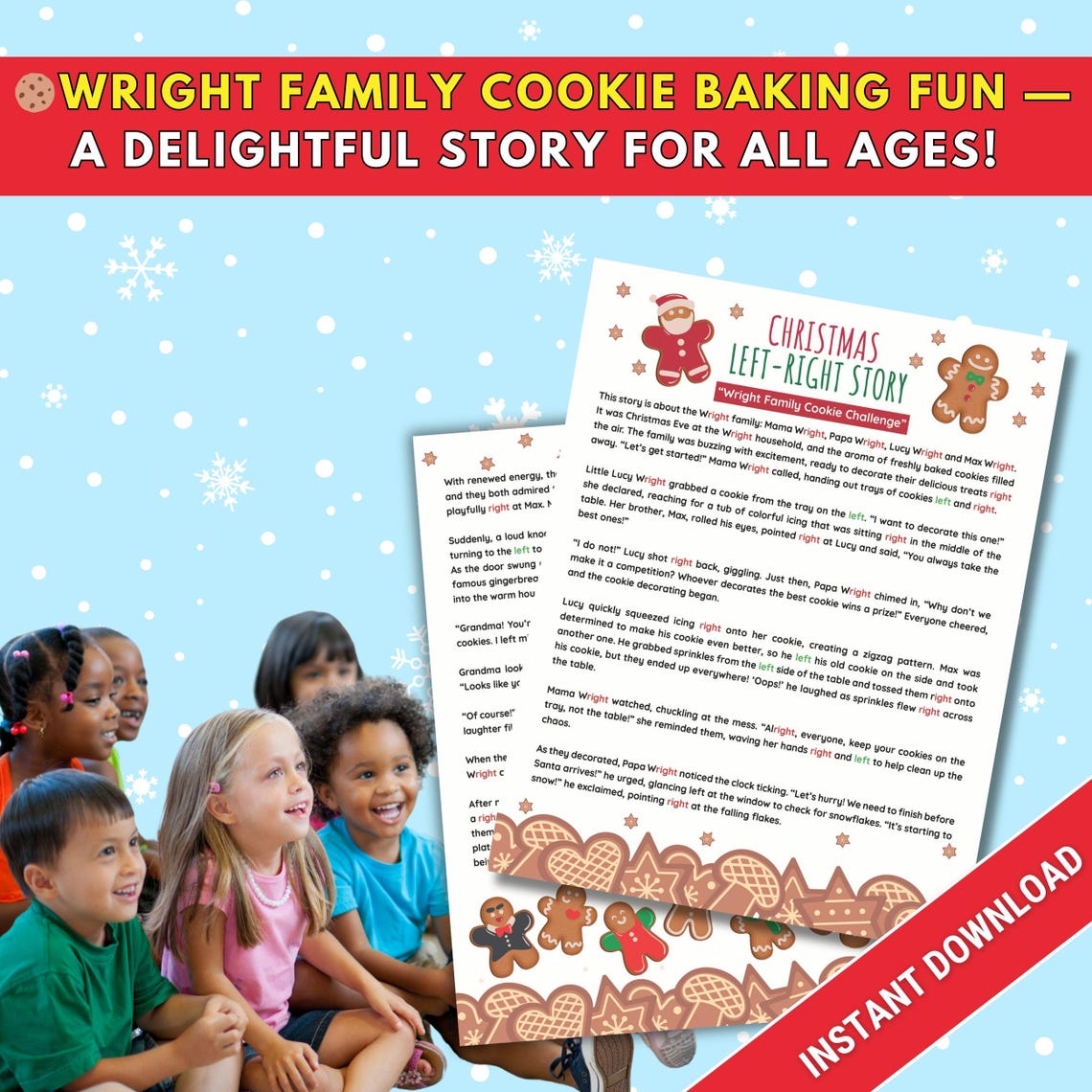 Right Left Christmas Game, Printable Christmas Party Game, Christmas