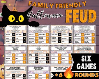 Fun Halloween Party Friendly Family Feud Game | Halloween Family Group Game Cards | Printable Family Trivia | Fun October Family Games Night
