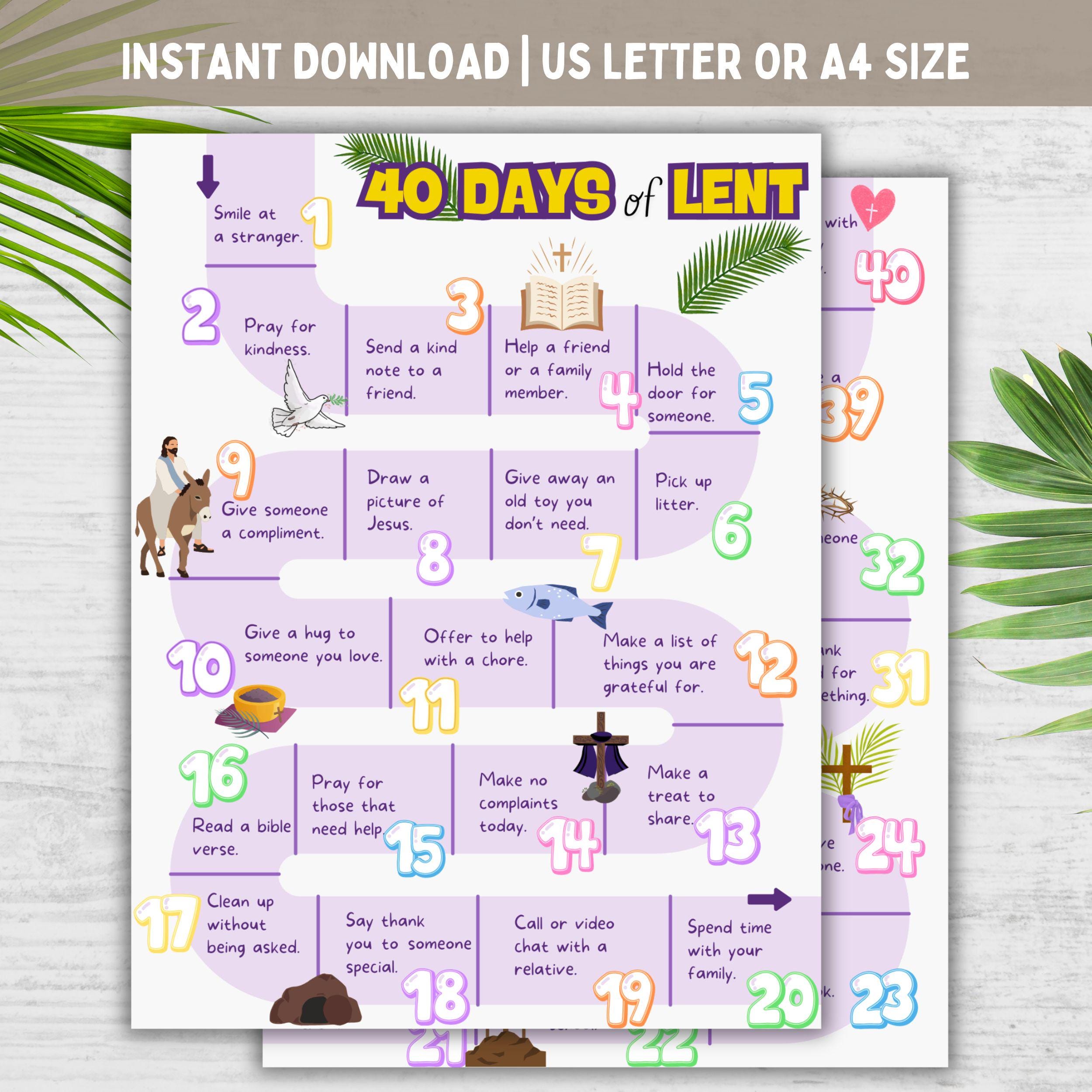 40 Days Lent Countdown Calendar, 40 Days of Prayer Lent, Kids Lenten ...
