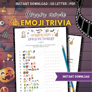 Halloween Horror Movie Emoji Pictionary Party Game, Halloween Scary Movie Picture Trivia Game for Kids & Adults, Horror Movie Emoji Quiz