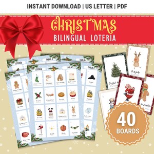 Fun Christmas Bilingual Loteria, Mexican Christmas Game, Mexican Christmas Bingo, Lotería Navidad Ingles y Español, Juego para baby shower