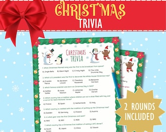 Christmas Trivia Game, Printable Christmas Game, Christmas Adult and Family Game, Christmas Quiz Party Game for Adults, Holiday Trivia Games