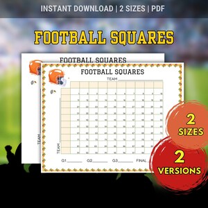 Football Squares Printable Game, Football Squares Fundraiser, 100 Football Squares Template, Football Betting Game, Football Pool Template