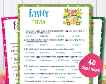 Easter Trivia Game | Printable Easter Games, Easter Activity For Kids and Adults, Easter Party Game, Easter Quiz Family Game, Classroom Game