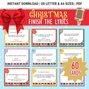 Christmas Party Finish the Song Lyrics Game, Printable Fun Christmas Party Game, Christmas Office Game, Christmas Finish The Song Music Quiz