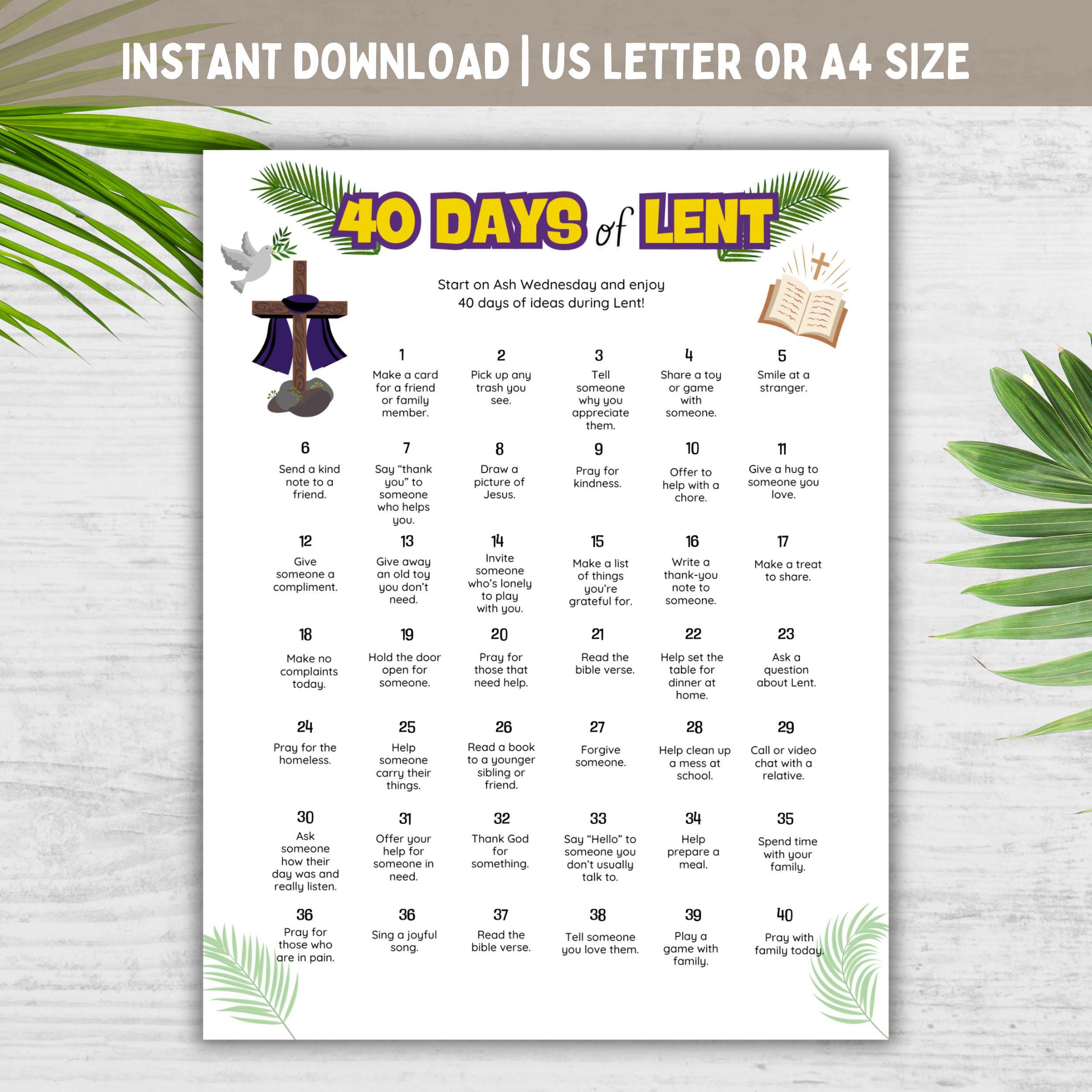 40 Days Lent Countdown Calendar, 40 Days of Prayer Lent, Kids Lenten ...