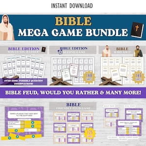 Bible Mega Game Bundle | 4 Fun Printable Christian Games for Kids & Adults, Youth Group Activity, Sunday School, Family Game Night, FHE