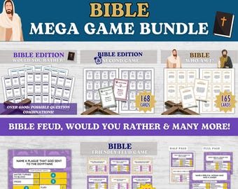 Bible Mega Game Bundle | 4 Fun Printable Christian Games for Kids & Adults, Youth Group Activity, Sunday School, Family Game Night, FHE
