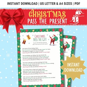 Christmas Pass the Present Game, Printable Christmas Party Game, Holiday Gift Swap Game, Christmas Family Game, Fun Christmas Office Party