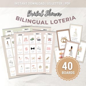 Boho Minimalist Bridal Shower Loteria Game, Lotería para Despedida de Soltera, Bingo Lotería Ingles y Español, Fun Bridal Bilíngue Loteria