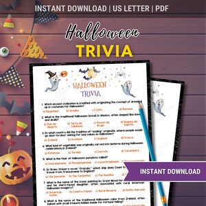 Halloween Trivia Game, Halloween Printable Games, Halloween Trivia Quiz, Fun Halloween Group Party Game, Fun Halloween Office Party Games