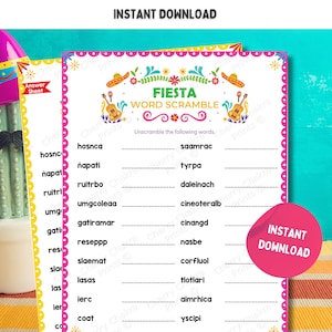 Fiesta Word Scramble Game, Printable Mexican Party Games for a Fiesta Birthday Party, Fiesta Office Party Games, Fiesta Theme Group Games