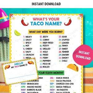 What's Your Taco Name Game, Cinco De Mayo Party Games, Mexican Taco ...