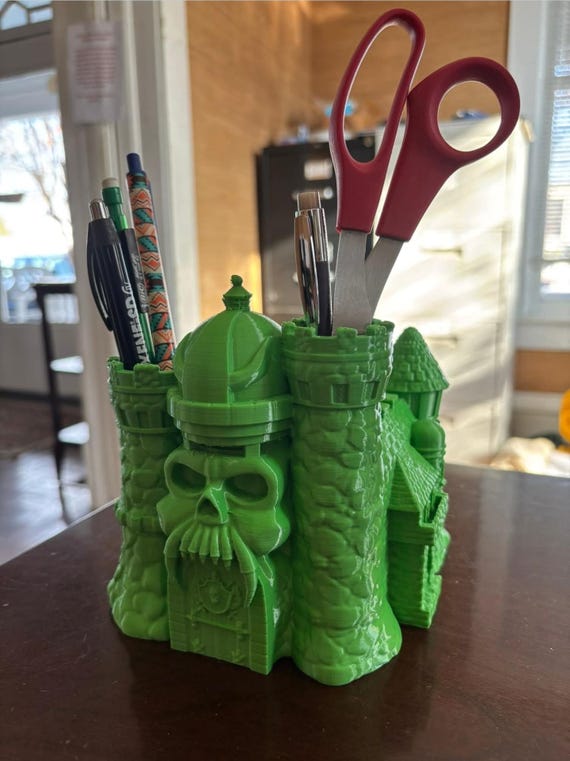 Skull Castle Desk Organizer, Retro 80s Cartoon Fortress Office Storage, Fantasy Gamer Desk Decor