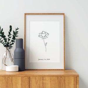 Nelke Januar Geburt Blumendruck | Januar Minimalist Geburt Blumen Illustration Print | Nelke Anpassbare Januar Kinderzimmer Art