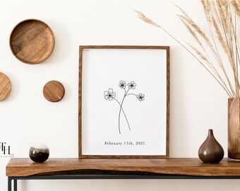 Violet February Birth Flower Print | February Minimalist Birth Flower Illustration Print | Violet Customizable February Nursery Art