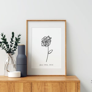 Rose June Birth Flower Print | June Minimalist Birth Flower Illustration Print | Rose Customizable June Nursery Art