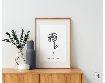 Rose juni geboorte bloemenprint | Juni minimalistische geboorte bloem illustratie print | Rose aanpasbare juni kwekerij Art