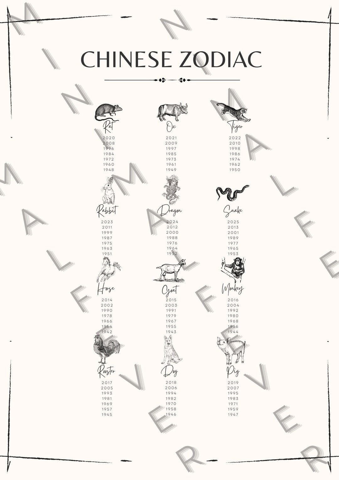Chinese Zodiac Calendar Etsy Chinese Zodiac Calendar Etsy