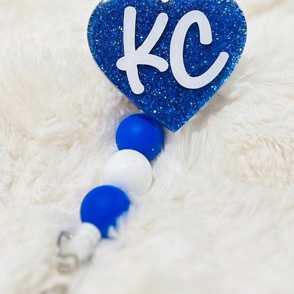 Blue Heart KC Interchangeable Badge Reel, Teacher ID holder, Nurse Badge Topper, Retractable Badge Buddy