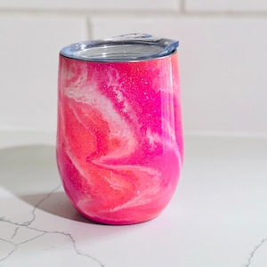 Pink and Coral Milky Way Swirl 14 oz Wine Double-Walled Glitter Tumbler