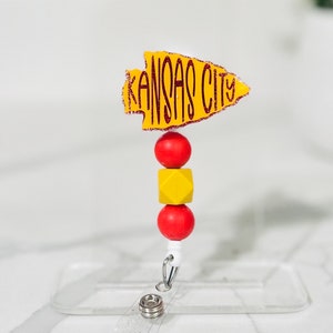 KC Kansas City Football Interchangeable Badge Reel, Teacher ID holder, Nurse Badge Topper, Retractable Badge Buddy