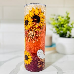 Ghost Ombre Fall Glitter 30 oz Skinny Tumbler | Double-Walled Tumbler | Glitter Tumbler | Insulated Tumbler | Ready to Ship