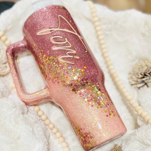 CHOOSE YOUR SIZE Split Twist Pink and Rose Gold Glitter Epoxy Double-Walled Tumbler  | Personalized Gift  | Custom Gift