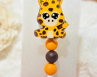 Baby Giraffe Interchangeable Badge Reel, Teacher ID holder, Nurse Badge Topper, Retractable Badge Buddy