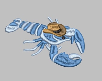 Blue Azure Lobster with cowboy hat embroidery design files PES DST JEF 4x4 file crustacean sea fun trendy funny humor animal Cowboy western