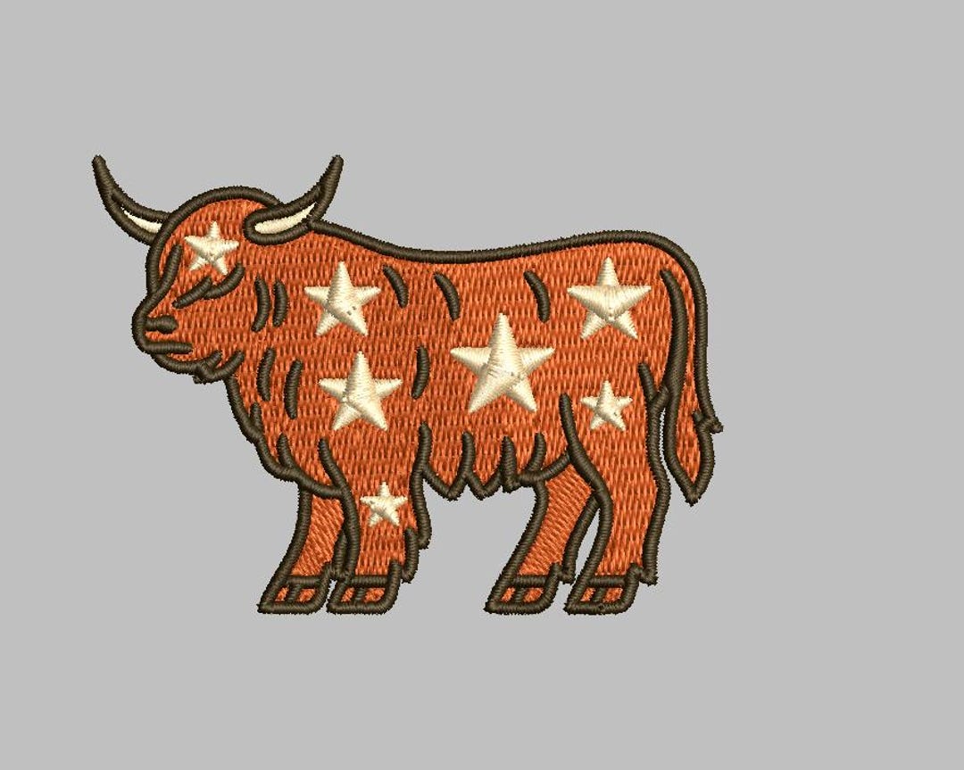 Highland Cow With Stars Embroidery Design File PES HUS 4x4 File Cow ...
