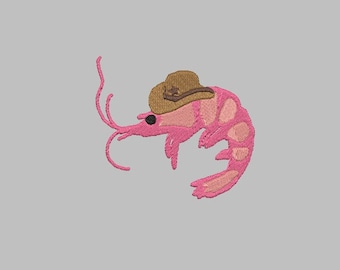 shrimp cowboy hat embroidery design files PES DST JEF 4x4 file crustacean cute sea fun trendy pink funny humor animal cowgirl western weird