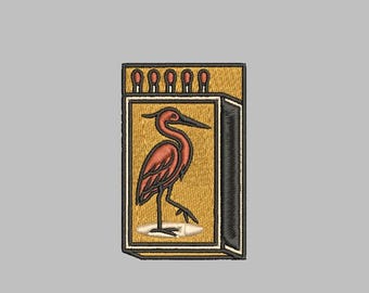 Box Of Matches with Heron Embroidery Design 4x4 MatchSticks a Digital Machine Embroidery File PES DST jef hus vp3 Instant Download vintage