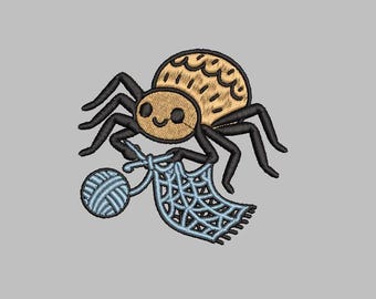 Spider Knitting Embroidery Design 4x4 Digital Machine Embroidery File PES DST jef hus vp3 for Instant Download Cozy Aracnid Cottage Core