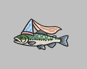 Medieval rainbow trout with hennin hat Embroidery Design 4x4 Gothic Digital Machine Embroidery File PES DST jef hus vp3 for Instant Download