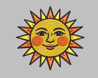 Vintage Sun With Rosey Cheeks Design 4x4 simple Digital Machine Embroidery File PES DST jef hus vp3 for Instant Download Old School Classic