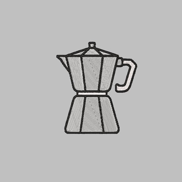 espresso pot  embroidery machine design file 4x4 PES hus JEF DST vintage percolator quilt design fun cute coffee pot silver simple outline