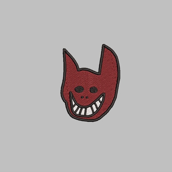 Demon smiling head embroidery design file machine PES DST JEF 4x4 funny humor adult weird cute demon head simple meme red easy devil odd
