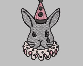 Vintage Clown Bunny Embroidery Design 4x4 Digital Machine Embroidery File PES DST jef hus vp3 for Instant Download OldSchool Circus Rabbit