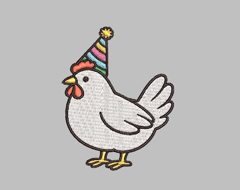 Chicken With A PartyHat Embroidery Design 4x4 weird simple Digital Machine Embroidery File PES DST jef hus vp3 for Instant Download Farm