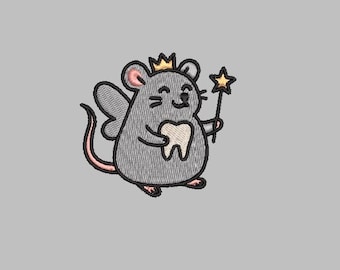 Tooth Fairy Mouse Embroidery Design 4x4 Digital Machine Embroidery File PES DST jef hus vp3 for Instant Download Mythical Rat Magical dental