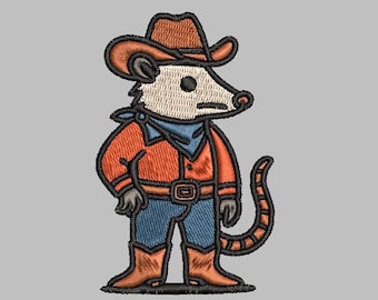 Possum Cowboy Embroidery Design 4x4 Digital Machine Embroidery File PES DST jef hus vp3 for Instant Download Old Western Animal CowboyCore