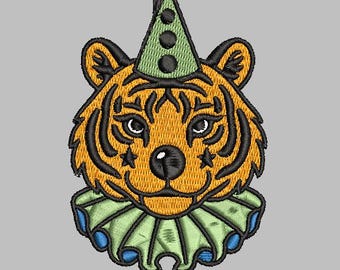 Vintage Clown Tiger Embroidery Design 4x4 Digital Machine Embroidery File PES DST jef hus vp3 for Instant Download OldSchool Circus cottage