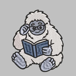 Yeti with reading glassed Embroidery Design 4x4 Digital Machine Embroidery File PES DST jef hus vp3 for Instant Download Gift Books Cryptid